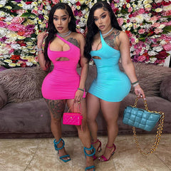 Cutout Slim Shoulder Solid Color Sheath Dress