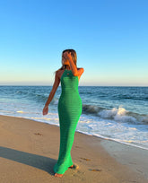 Robe longue dos nu en tricot sans manches, style bohème, longue, ajourée et découpée, idéale pour la plage