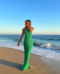 Halter Backless Maxi Dress Knitted Sleeveless Beach Bohemian Long Hollow Out Cutout Dress