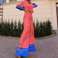Long Sleeve Shirt Printing Straight Leg Trousers Suit Two Piece Set
