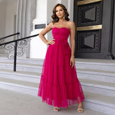 Mesh-Kleid Schnürkleid Rüschen Gebunden Mesh Gerade