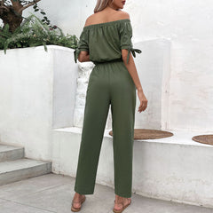 Schulterfreier, einfarbiger Jumpsuit