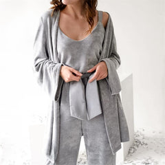Cord-Camisole-Nachthemdhose Dreiteiliger Strickpyjama Warme Loungewear