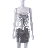 Candy Color Magic Fairy Castle Leather Tight Wrapped Chest Sheath Skirt