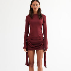 Round Neck Slim Fitting Patchwork Ribbon All Match Floral Dress