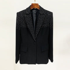 Celebrity Rhinestone Slim Fit One Button Blazer Skirt Set