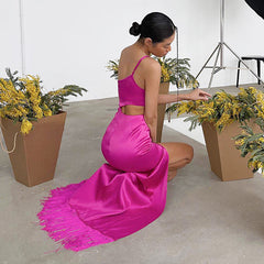 Design Dress Asymmetric Niche Tassel Mop Dress French