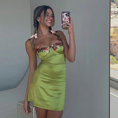 Embroidered Slim Fit Cami Dress Casual Vacation Hip