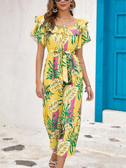 Jumpsuit Leaf Printed Ruffled