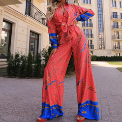Long Sleeve Shirt Printing Straight Leg Trousers Suit Two Piece Set