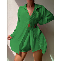 Beach Vacation Solid Color Shirt Suit Loose Sun Protective Casual Beach Swimsuit Blouse