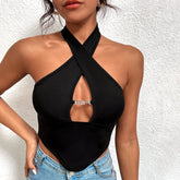 Criss Cross Neckholder-Pullover, schmale Passform, enge T-Shirt-Oberteile zum Unterziehen