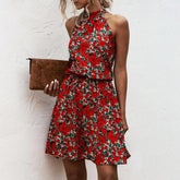Schulterfreies Neckholder-Bandage-Kleid aus Rayon mit Print