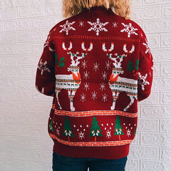 Christmas Theme Elk Snowflake Christmas Tree Knitted Sweater Pullover