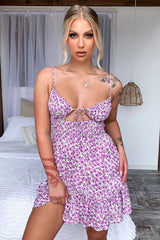 Trägerloses kurzes Kleid mit kleinem Blumendruck