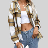 Manteau en laine à carreaux, manches longues, col rabattu, chemise épaisse et décontractée