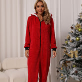 Rundhalsausschnitt, langärmelige Hose, für Zuhause, lässig, geeignet für den Alltag, Plüsch-Weihnachtsoverall