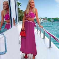 Solid Color Split Swimsuit Tassel Tube Top Halter Backless Bikini