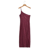 Sequined Diagonal Collar Cami Dress Dress