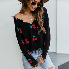 Pullover Loose Short V Neck Sweater Tassel Knitwear