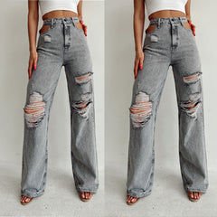 Jean déchiré style rétro street straight, pantalon balai tendance