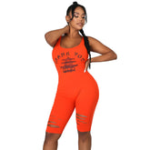 Sports Casual Printed Hollow-out Ripped Romper
