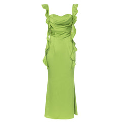 Robe de soirée simple à bretelles plissées, dos nu, coupe ajustée