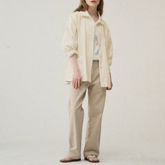 Shirt Twill Turn down Collar Coat Simple Mid Length Cotton Niche Casual Artistic Long Sleeve Shirt