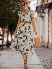 V neck Printed Flying Sleeves Dress