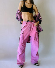 Pink Jeans Washed Old Japanese Sweet Cool Straight Cargo Pants Loose Hole Trousers