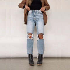 Retro High Waist Ripped Straight Jeans