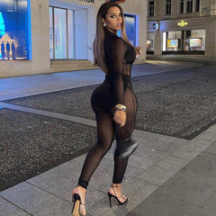 Early Mesh See Through Stitching High Waist Tight Casual One Piece Trousers