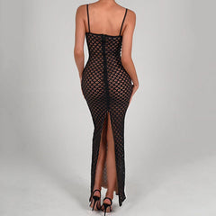 Suspender Tight Dress Lace Backless Split Polka Dot Dress