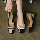 Chaussures classiques à bout carré et épaisses pour femmes, assorties aux couleurs