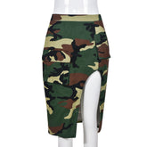 Washed Camouflage Skirt Camouflage Dress with Vents