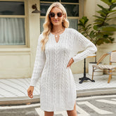 Twisted Mid Length Knitted Dress Solid Color Split Loose Pullover Woolen Dress