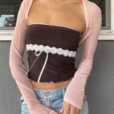 Tube Top Sleeveless Beauty Back Slim Fit Solid Color Lace Backless Top