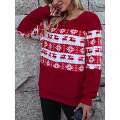 round Neck Long Sleeve Pullover Loose Christmas Plush Casual Sweatshirt