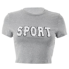 Trend Alphabet Embroidery Solid Color Top Cropped Wide