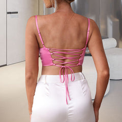 Gilet court à lacets et dos nu, couleur unie, petit modèle