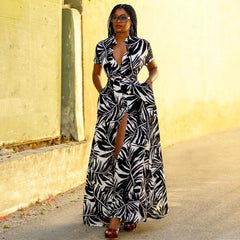 Robe cardigan imprimée à manches courtes et à lacets avec col