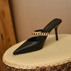 Women's Mules Chain Pointed Toe Mary Jane Stiletto Heels
