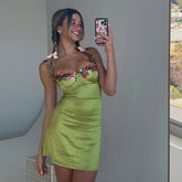 Embroidered Slim Fit Cami Dress Casual Vacation Hip