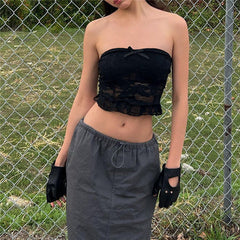 off Shoulder Slim Fit Cropped Lace Inner Match Vest