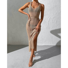 Vacation Beach Smock Dress Hollow Out Cutout Out See Through Backless Knitted Dress