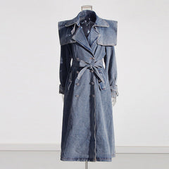 Eleganter Denim-Trenchcoat mit Polokragen und Schnürung