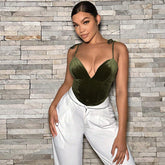 Gilet slim asymétrique en velours à bretelles spaghetti et col en V