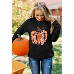 Halloween Pumpkin Printed Long Sleeved Top Female Casual Hoodless Sweater