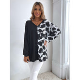 Pull-shirt boyfriend à col en V et imprimé léopard