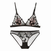 Ensemble soutien-gorge triangle français sans armatures, respirant, en tulle brodé